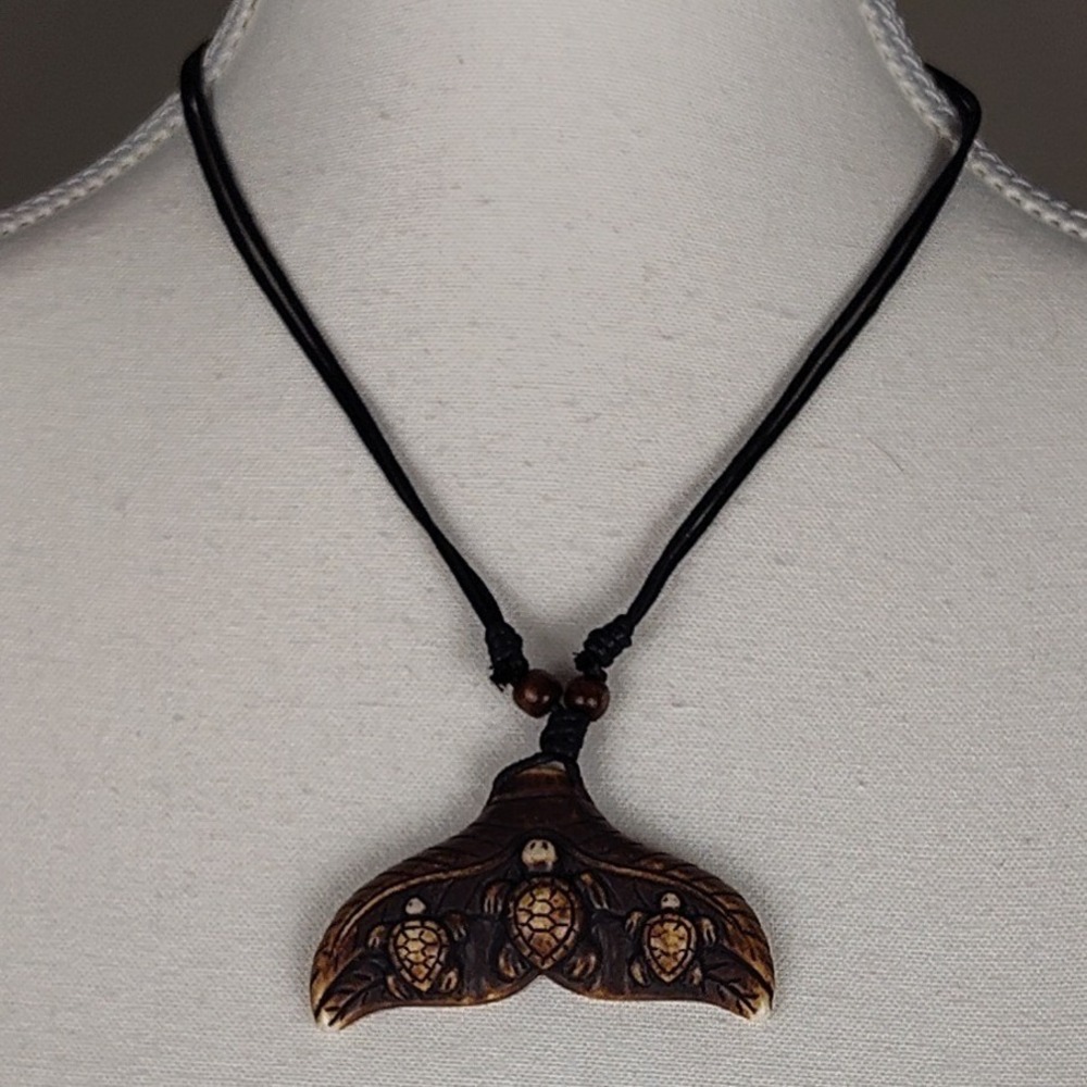 New Plus One Collection Whale Tail Sea Turtle Carved Adjustable Cord Necklace